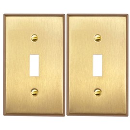 Rio Salto BRASS Metal Gold Toggle Light Switch Covers Wall Plate Single Toggle Switch Wallplate Decorative Gold 1 Gang Wall Switch Plate Covers Hardware Included Brushed Brass 2-Pack