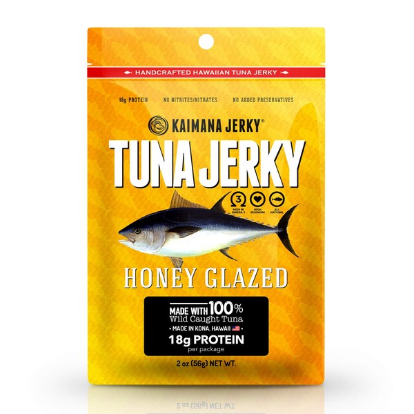 Kaimana Ahi Tuna Jerky Honey Glazed 2 Ounce - Soft and Tasty - Premium Fish Jerky Made in the USA. High in Omega 3's, All Natural and Wild Caught