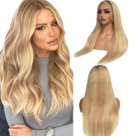 13x6 Lace Front Wig Human Hair for White Women 22 Inch Balayage Brazilian Remy Glueless Wigs Ombre Colored Brown with Blonde Lace Frontal Wigs Pre Plucked Natural Hairline 180% Density Thick Free Part