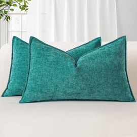 Sungeek Set of 2 Soft Chenille Cushion Covers 30x50cm Lumbar Decorative Throw Pillow Covers with Stitched Edge Solid Dyed Pillow Cases Covers for Home Decor Couch Sofa Bed Living Room, Teal