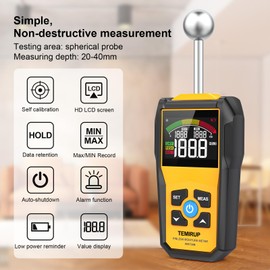 Moisture Meter, TEMIRUP Pinless Moisture Meter –Wood Moisture Detector for Walls, Drywall, Firewood & Concrete, Digital Moisture Tester with 3-Color LCD Display Reader, Audible Alarm & Hold Function