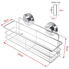 Strong Suction Cups Deep Shower Caddy Bath Shelf,Wall Mounted Rust-Free Stainless Steel Storage Basket Shampoo Conditioner Holder for Bathroom Kitchen Tidy Organizer