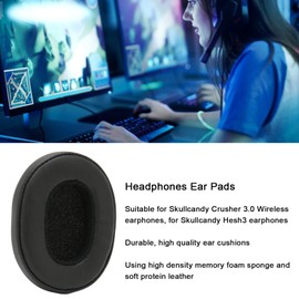Protein Leather Replacement Ear Pads for Skullcandy Crusher 3.0 Wireless and Hesh3 Headphones Durable, Soft and Comfortable Earpads for Improved Sound Quality (Black)