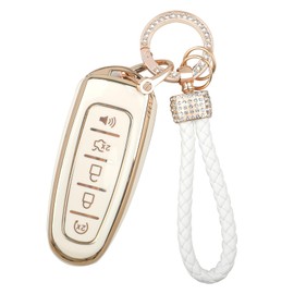 WSAuto Key Fob Cover Keychain Kit Compatible with Ford C-Max Edge Escape Expedition Explorer Flex Focus Taurus Lincoln MKS MKT MKX Navigator Accessories White