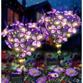 Luces solares de jardín, luces solares de mariposa de lavanda, luces solares de flores artificiales para decoración impermeable al aire última intervensión, regalos de jardinería para mujeres,