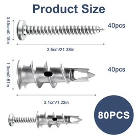 Pack of 40 Self-Drilling Plasterboard Dowels, Plasterboard Dowels with Screws, Cavity Dowels, Metal Rigypsum Wall for Concrete, Brick and Plasterboard, Ideal for Fixings in Household and Commercial