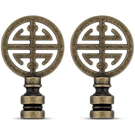 Oriental Lamp Finial for Lamp Shade Top, Antique Brass Finish Solid Metal Screw Cap Knob, Lamp Decoration for Table and Floor Lamps, Happiness Symbol Implication Lucky (2 Pieces)