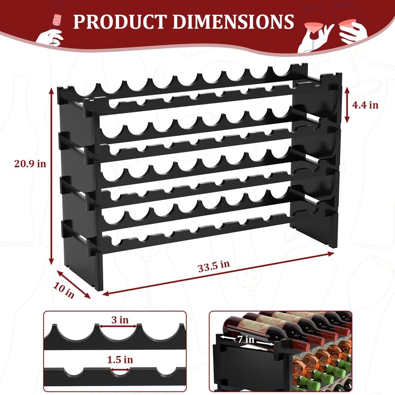 Domax Wine Rack Freestanding Floor - 36 Bottle Wooden Stackable