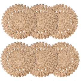 DELAQIKO 13.8" Round Corn Husk Placemats | Boho Woven Rattan Table Mats | Natural Spring Farmhouse Plate Chargers | Handmade Rustic Wicker Place Mats for Christmas Wedding (Set of 6)