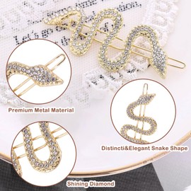 2PCS Sparkly Rhinestone Snake Hair Clips, Silver Hair Clip, Metal Alloy Snake Hair Pins and Barrettes, Women's Hair Jewelry Accessories and Headdress (Gold).