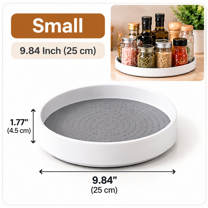Lazy Susan Organizer, 360° Rotating Non-Slip Turntable with Raised Edge,