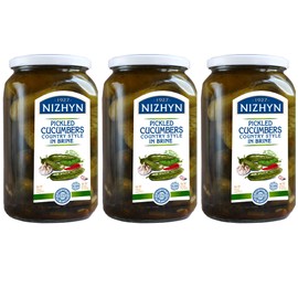 Nezhin Pickled Cucumbers Country Style in Brine, Made from Fresh Ingredients, No Added Preservatives, 32.4 oz/920g, Pack of 3