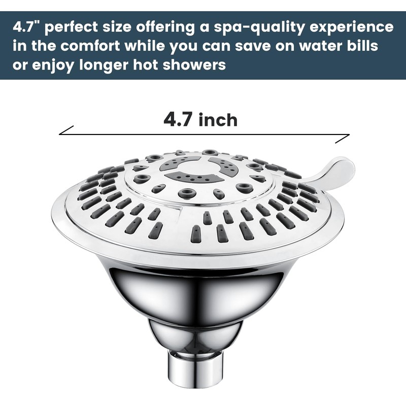BRIGHT SHOWERS High Pressure 5-Function Rain Shower Head, Luxury Bathroom