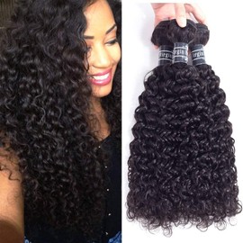Amella Hair 8A Brazilian Virgin Curly Hair (14" 16" 16",285g) 3 Bundles Weave 100% Unprocessed Brazilian Virgin Curly Hair Bundles Natural Black Color Brazilian Curly Hair Weave Bundles