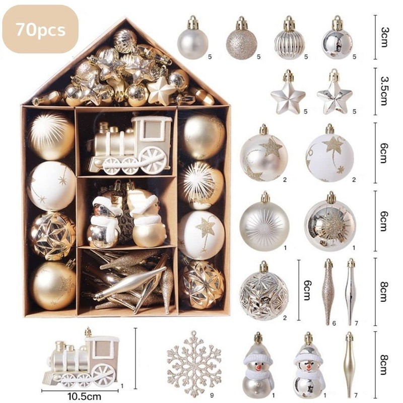 wemitas Christmas Tree Ornament, Gold, Silver, Ornament, Balls, Large Capacity,