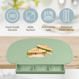 Natural Silicone Placemats with Food Catching Pocket - Non-Slip for Home, Restaurants & Travel