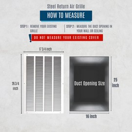 Fits 16x25 Duct Opening | Steel Return Air Grille by Handua | Vent Cover Grill for Sidewall and Ceiling | White | HVAC Cold Air Intake Grille | Outer Dimensions: 17.75"W X 26.75"