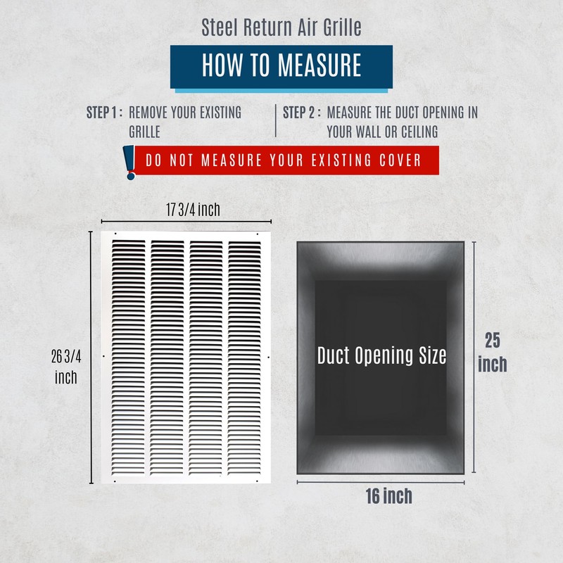 Fits 16x25 Duct Opening | Steel Return Air Grille by
