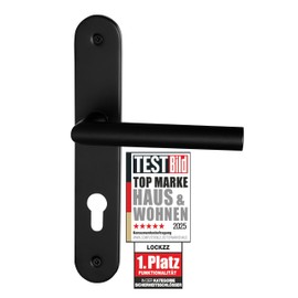 lockzz Estenfeld Door Handle Set Matt Black - Stainless Steel L-Shaped Door Handle for Apartment Entrance Doors - PZ Profile Cylinder 72 mm - Long Plate Door Fitting Set with Holding Spring