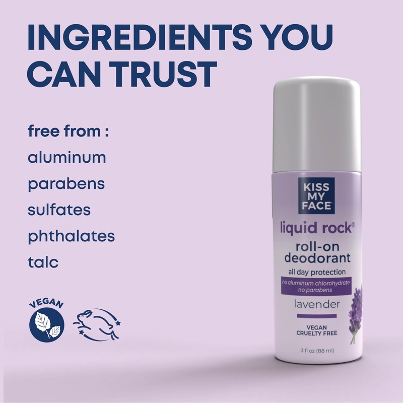 Kiss My Face Liquid Rock Deodorant Roll-On, Lavender, 3 Fl