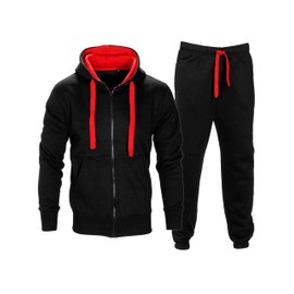 Love My Fashions Love My Fashions? Men's Tracksuit Full Sleeve Contrast Fleece Top & Bottom Cord Set Zipper Hood Jogging Suit Set Plus Sizes