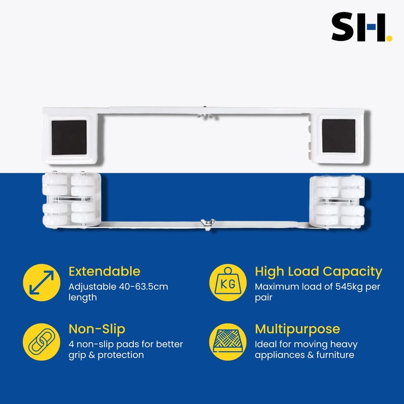 Shepherd Hardware 9601 Stamped Steel Adjustable Appliance Rollers, 2-Pack