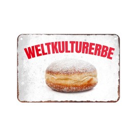 Weltkulturerbe Berlin Donut Kreppel - Metal Sign with Cord and Suction Cup - Sign for Gourmets Connoisseurs and Gourmets - Decoration for Kitchen Dining Room Bakery Pastry Shop - 18 x 12 cm