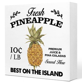 Summer Desk Decor, Fresh Pineapple Wooden Plaque Sign Desk Decor,Rustic Pineapple Wood Block Sign Desk Decorations for Farmhouse Home Kitchen Farm Garden Shelf Table Decor
