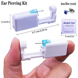 4 Pcs Ear Piercing Kit- Self Ear Piercing Gun Disposable Sterile Ear Piercing Kit Painless Ear Piercing Gun Tool (4mm Silver blue)