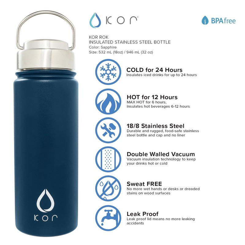 KOR Water Rok Stainless Steel Bottle Stainless Steel Sapphire 7