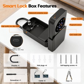 Smart Key Lockbox, Weatherproof & Portable Key Safe Outdoor, Master Lock Key Safe (5 Ways to Unlock: Fingerprint/Code/Card/App/Key) for Airbnb,Office,Home,Garage,Guest Access