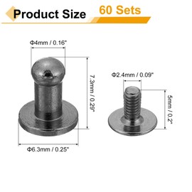 QUARKZMAN Pack of 60 4 mm Chicago Screws Round Head Button Leather Craft Rivets for DIY Leather Craft Decoration Handbag Shoes Belt Repair, Metallic Black