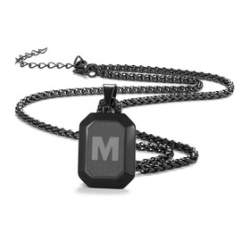 Bellino Initial K Necklace for Men, Square Stainless Steel Letter A Pendant Chain for Mens, Alphabet Capital Monogram Dog Tag Necklaces Jewelry Gifts Teen Teenage (Black)