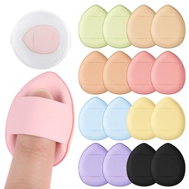 HOOMTREE 指のパフ ミニパフ パフケース付き 水滴形 9色 18枚セット 指先用 スポンジ 乾湿両用 クッションファンデ パフ メイク用パフ 柔らかい 吸収力