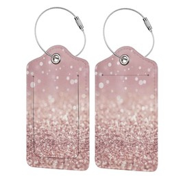 BLOCIT 2 Pack PU Leather Luggage Tags with Privacy Cover & Stainless Steel Loop, ID Labels for Suitcases & Travel Bags Rose Pink