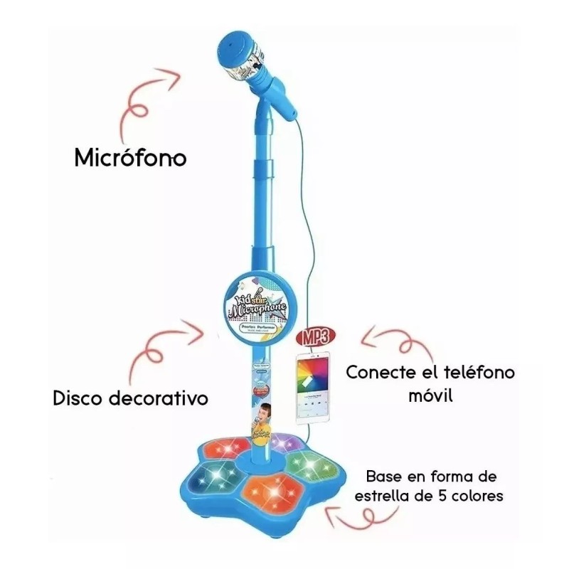 MARZSEFLO Infantil Karaoke Micrófono Juguete Con Base Bocina Luces