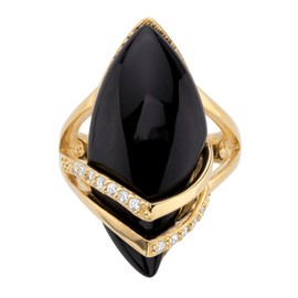 PalmBeach Yellow Gold-plated Marquise Shaped Natural Black Onyx and Round Cubic Zirconia Ring Sizes 6-12, Metal, Onyx Cubic Zirconia