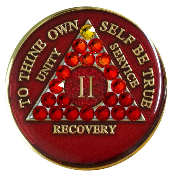 Recovery Mint Sobriety Chip AA Transition Red Crystallized (2 Year)