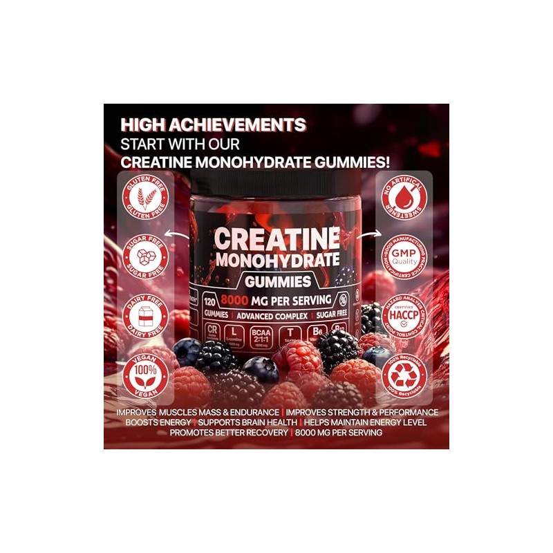 Creatine Monohydrate Gummies 120 Count - Creatine Gummies for Men