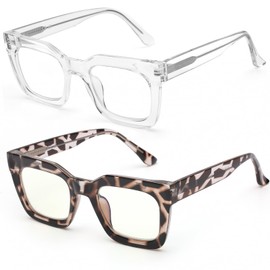 AQWANO AQWANO Stylish Oversized SquareReading Glasses for Men Women Fashion Designer Readers Blue Light Computer Glases, Clear/Brown Flower 1.75