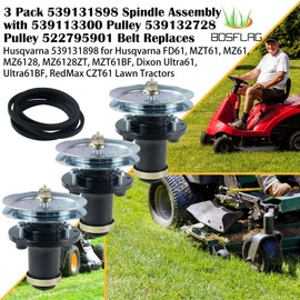 BOSFLAG 3 Pack 539131898 Spindle Assembly with 539113300 Pulley 522795901 Belt Replaces Husqvarna 539131898 for Husqvarna FD61, MZ61, MZ6128, MZ6128ZT, MZT61, MZT61BF, Dixon Ultra 61 Lawn Tractors
