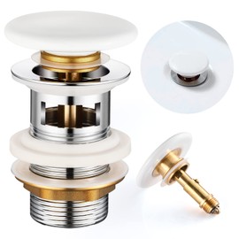 OTOmitra Universal Drain Fitting for Sink & Washbasin, Drain Valve with Overflow, Pop Up Valve, White Drain Fitting, Sink Ceramic Sink Plug, Drain Plug - 1 1/4 Inch