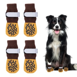 Newthinking 2 Pair Dog Socks Paws Stop Licking, Anti Slip Dogs Socks with Grips and Adjustable Strap, Indoor Dog Shoes for Large Medium Small Dogs Injured Paw Protection (Brown, Small)