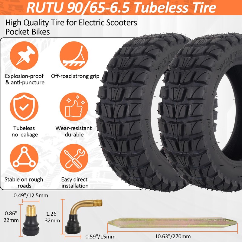 90/65-6.5 Tubeless Tire Dualtron Thunder Kaabo Wolf Warrior Scooter 2-Pack