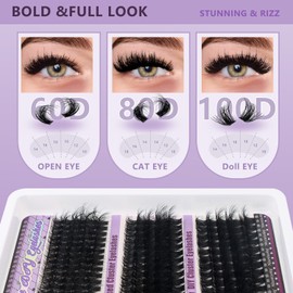 MOTIBACK 270PCS Professional Lash Extension Kit - 10-18mm Cluster Lashes (60D-100D Volume) with Lash Bond and Seal 、Eyelash Brush 、Mascara and Tweezers, Russian D Curl False Eyelashes for DIY