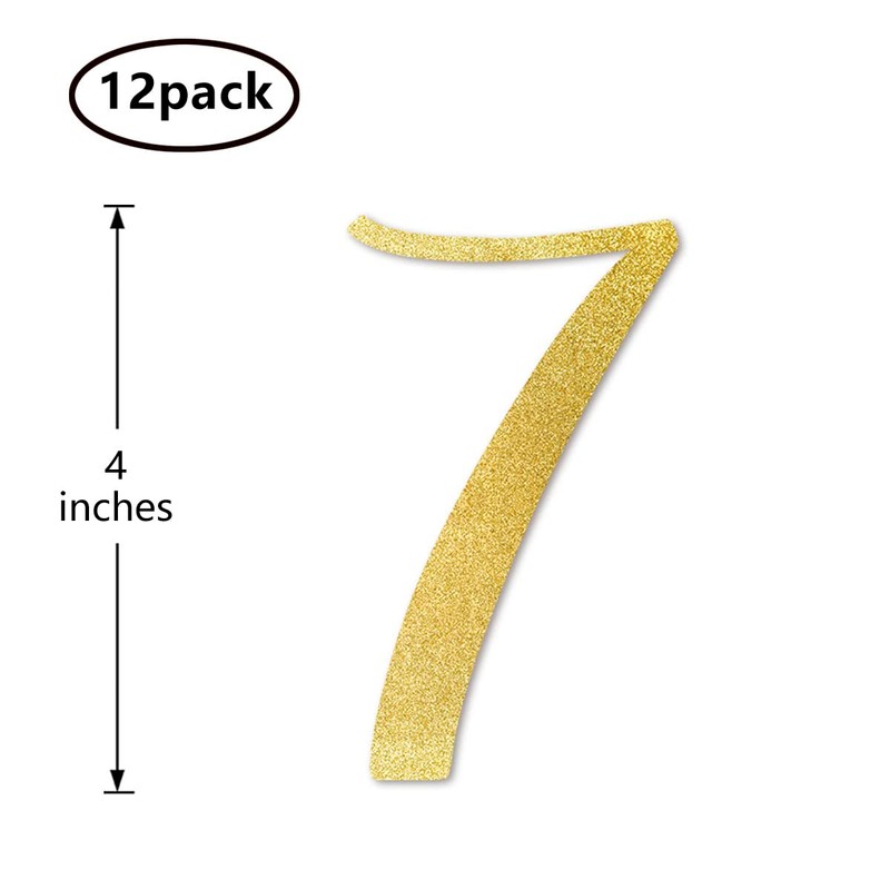 Gold Glitter 7 Cut-Out Numbers, 7th Birthday Party Anniversary Decorations