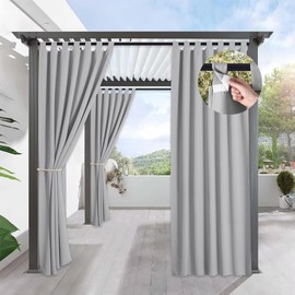 Outdoor Curtain Weatherproof, Outdoor Curtains Opaque 132 x 274 cm, Privacy Screen Sun Protection, Outdoor Curtains Waterproof with Velcro Fastening, Outdoor Curtains for Balcony Gazebo Patio, Light