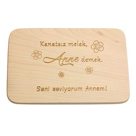 Spruchreif Wooden Breakfast Board, Bread Board with Turkish Engraving, Gifts for Mum, Wooden Board with Heart Cut-Out, Hediye Anne Için
