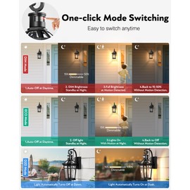 OPAXIS Motion Sensor Outdoor Wall Lights, Black Dusk to Dawn Porch Light Wall Mount, Exterior Lighting Fixtures, Outdoor Wall Sconce Lantern with Adjustable Sensor Range, Coach Lights for Garage Patio