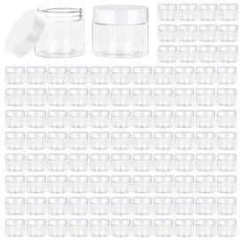 TANEMUDO 100 Pcs Plastic Jars with Lids Clear Small Wide Mouth Containers Travel Storage Jars with White Lid for Lotion, Cream, Rhinestones, and Body Butters(2 oz)